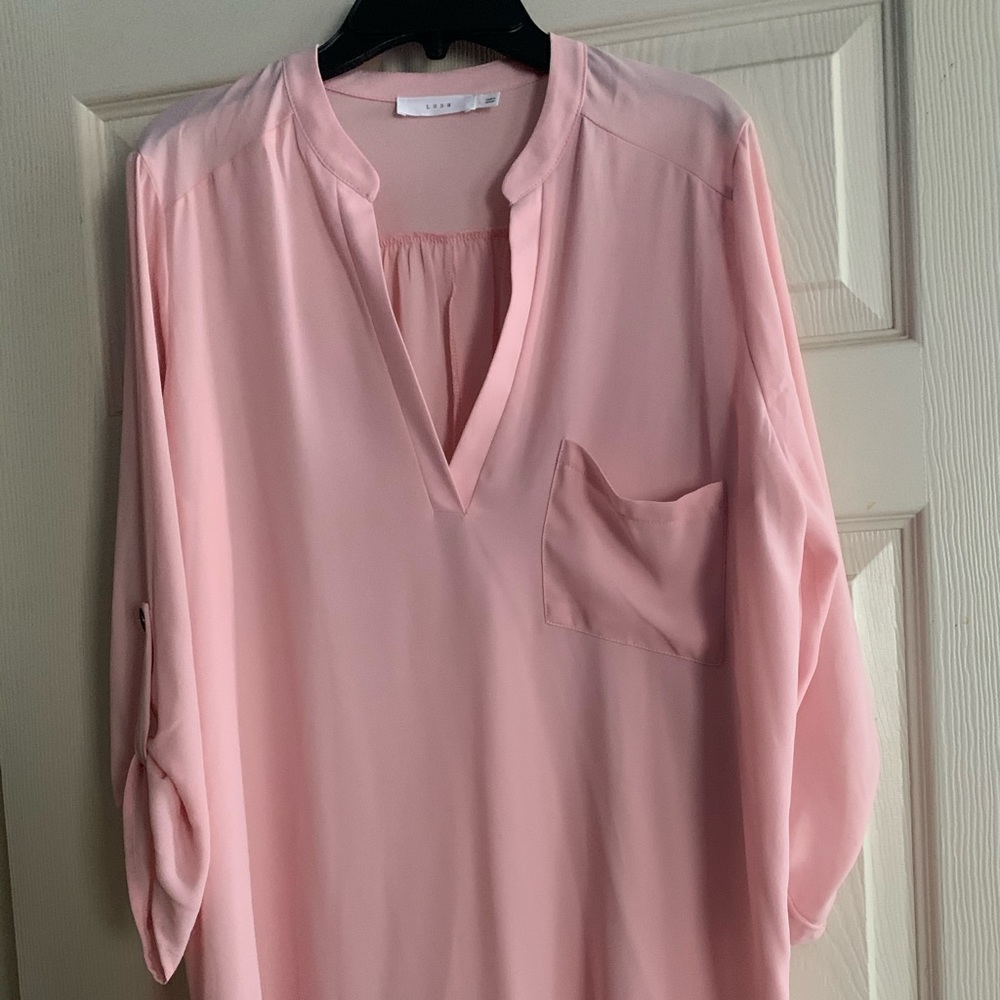 Lush Blush Pink Tunic Shirt with Roll-up sleeve Lg